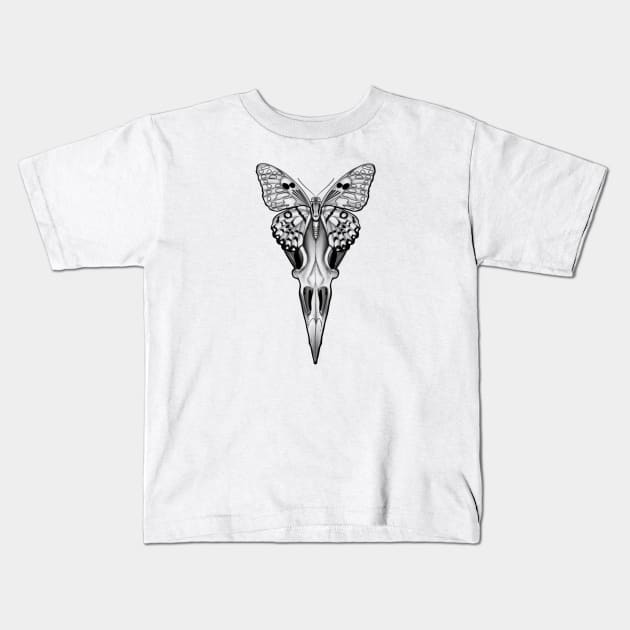 Black Butterfly Scull Kids T-Shirt by Print Art Station